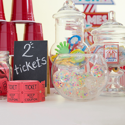 Circus Party Ideas - Party Favors, Tickets, and Easel